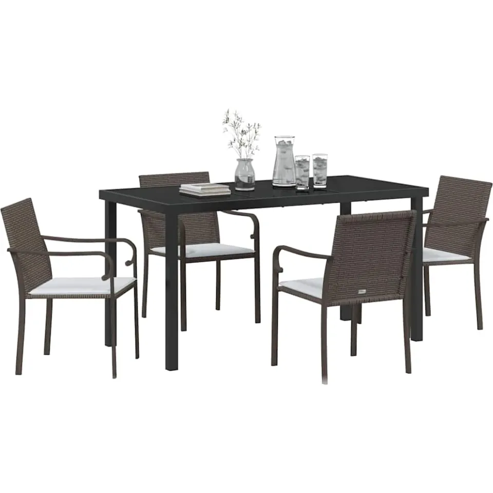 vidaXL Tuin eettafelset 5 st Bruin en zwart PE Rattan, foto 2