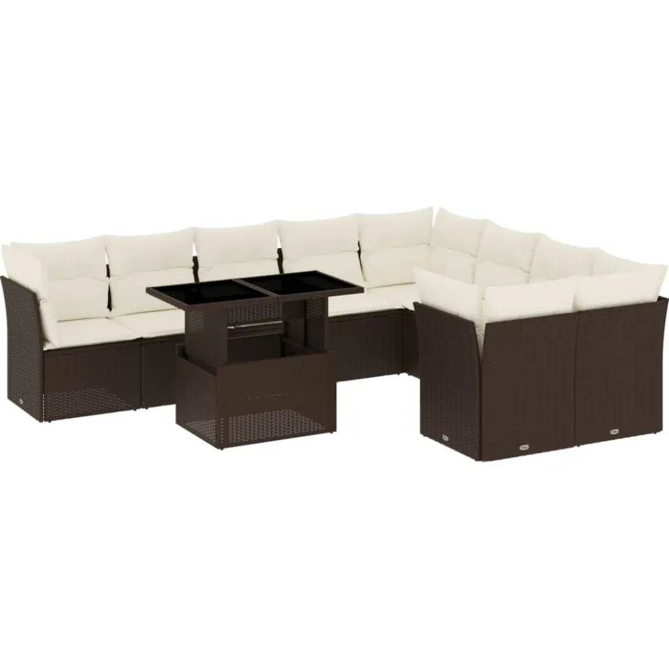 vidaXL 10-delige Loungeset met kussens poly rattan bruin, foto 3