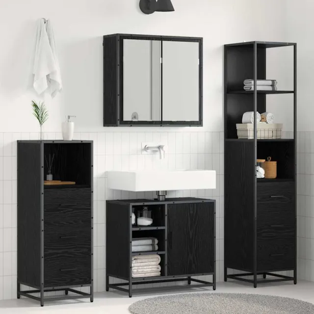 vidaXL Badkamermeubelset 4 st Zwart Eiken 65 x 33 x 60 cm Bewerkt hout
