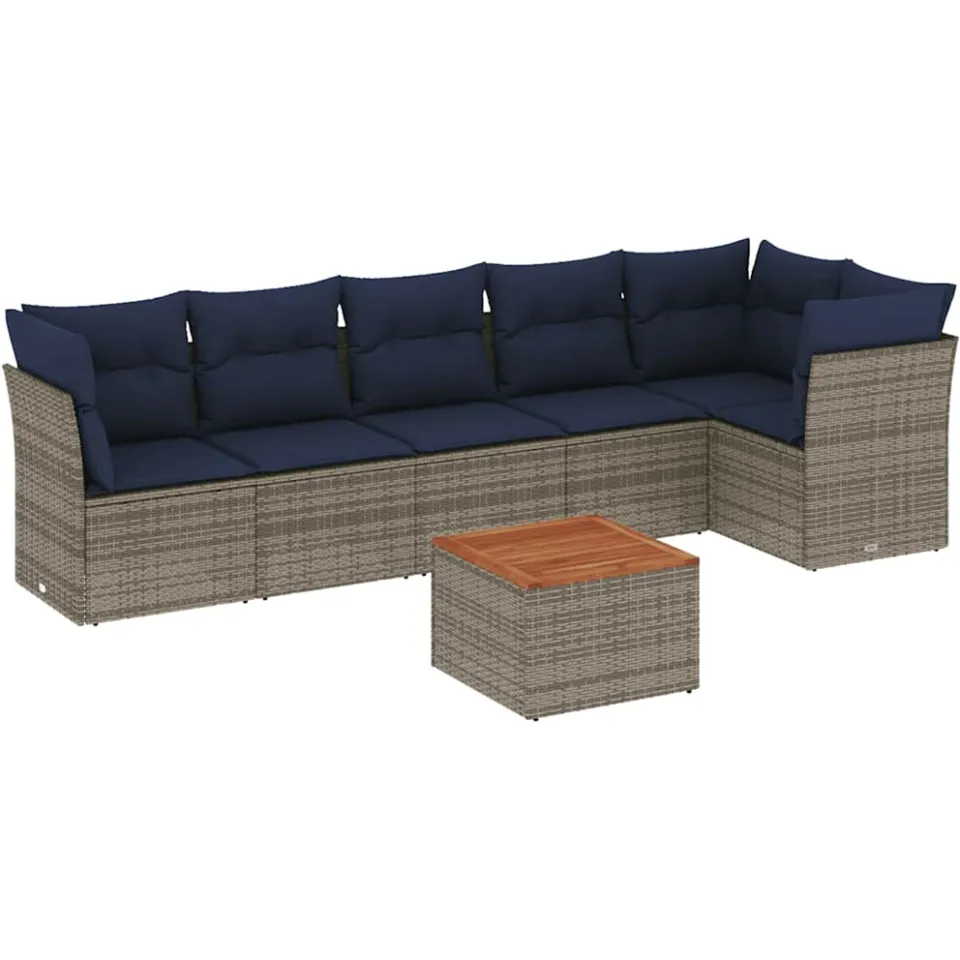 vidaXL 7-delige Loungeset met kussens poly rattan grijs, foto 3