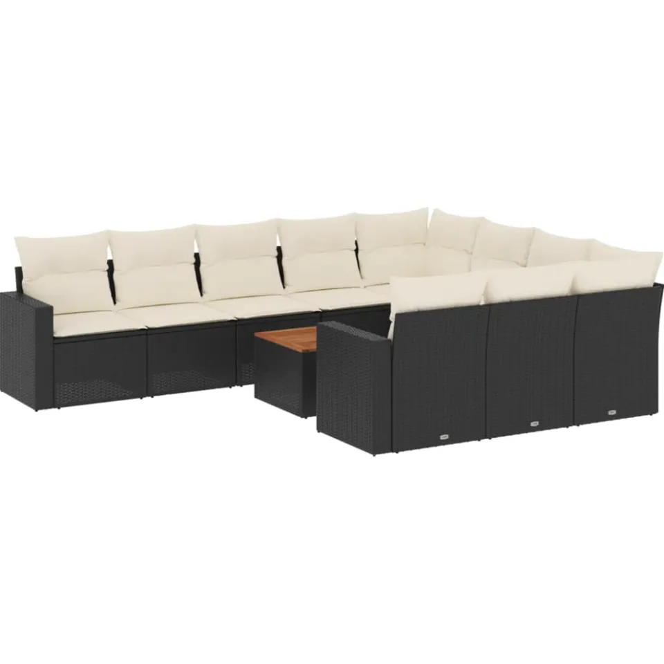 vidaXL 11-delige Loungeset met kussens poly rattan zwart, foto 3