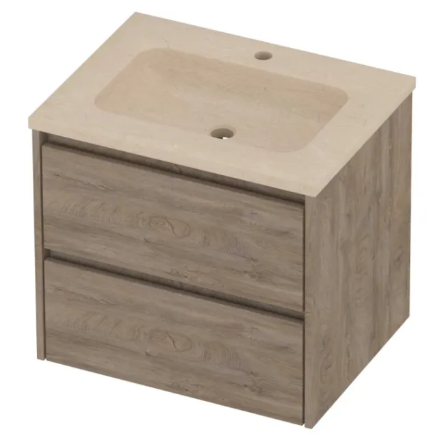 Proline Rollo Badmeubelset Hardsteen Elegant 1 Kraangat Symmetrisch 60x46x54 cm Sand Stone Raw Oak Eiken