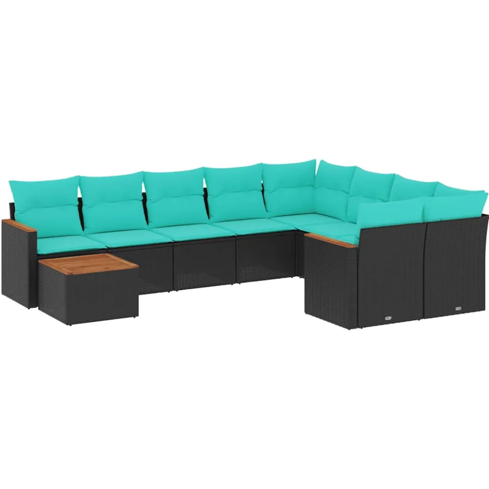 vidaXL 10-delige tuinbankset met kussens van zwart polyrotan, foto 3