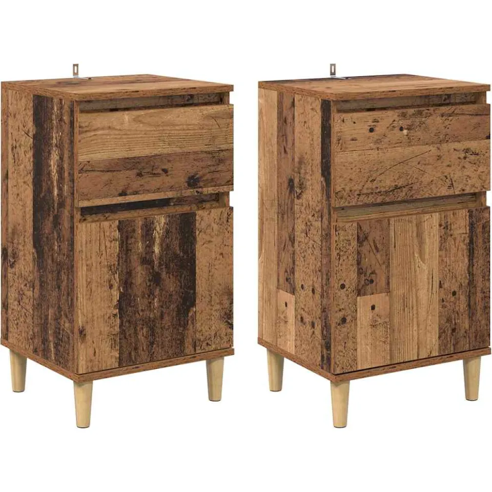 vidaXL Nachtkastje 2 st Oudhout 40 x 35 x 70 cm Bewerkt hout bruin, foto 3