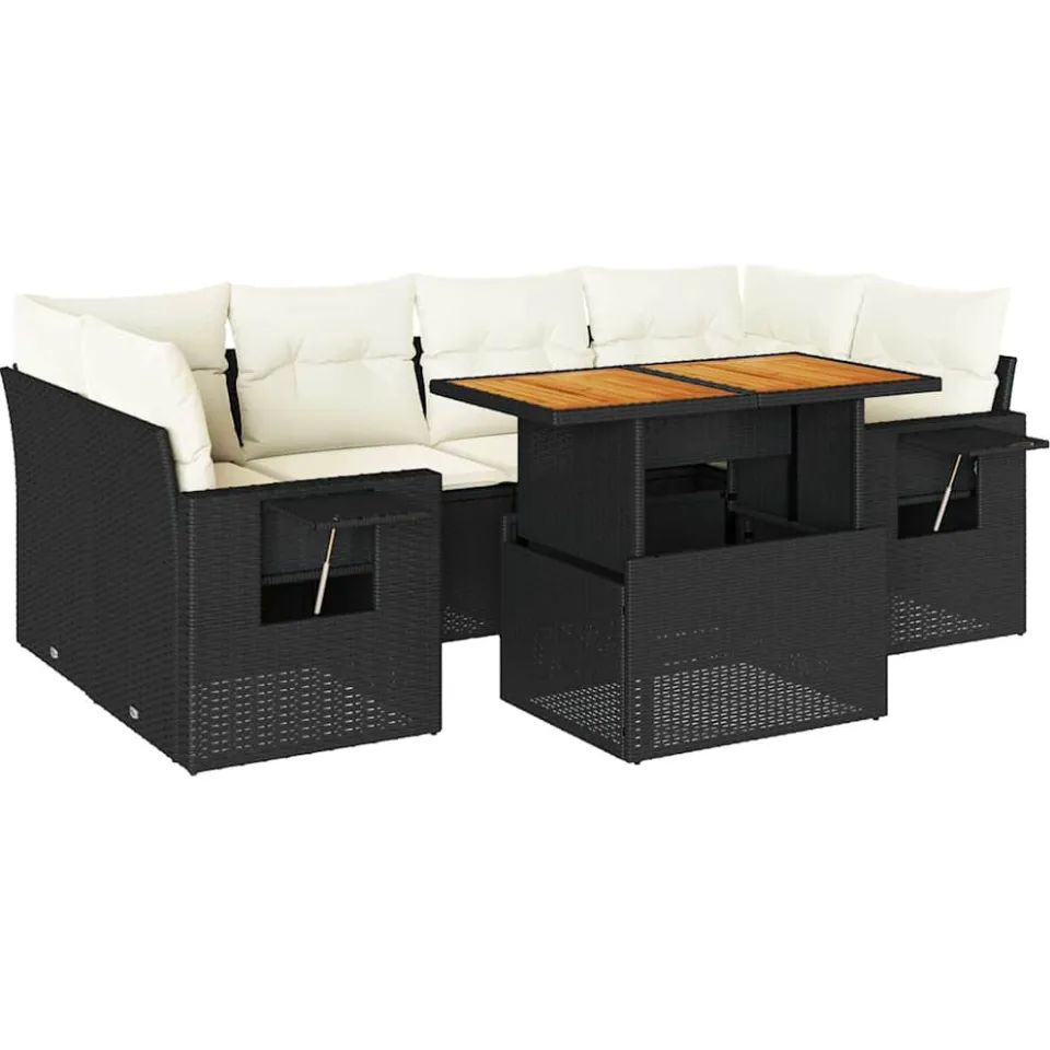 vidaXL 7-delige Loungeset met kussens poly rattan zwart, foto 3