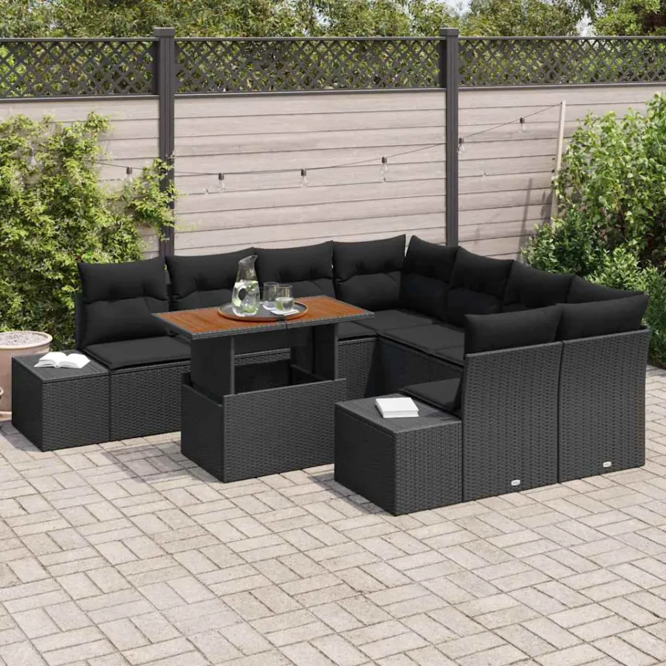 vidaXL Tuin Sofa Set 9 st Zwart Poly riet, foto 3