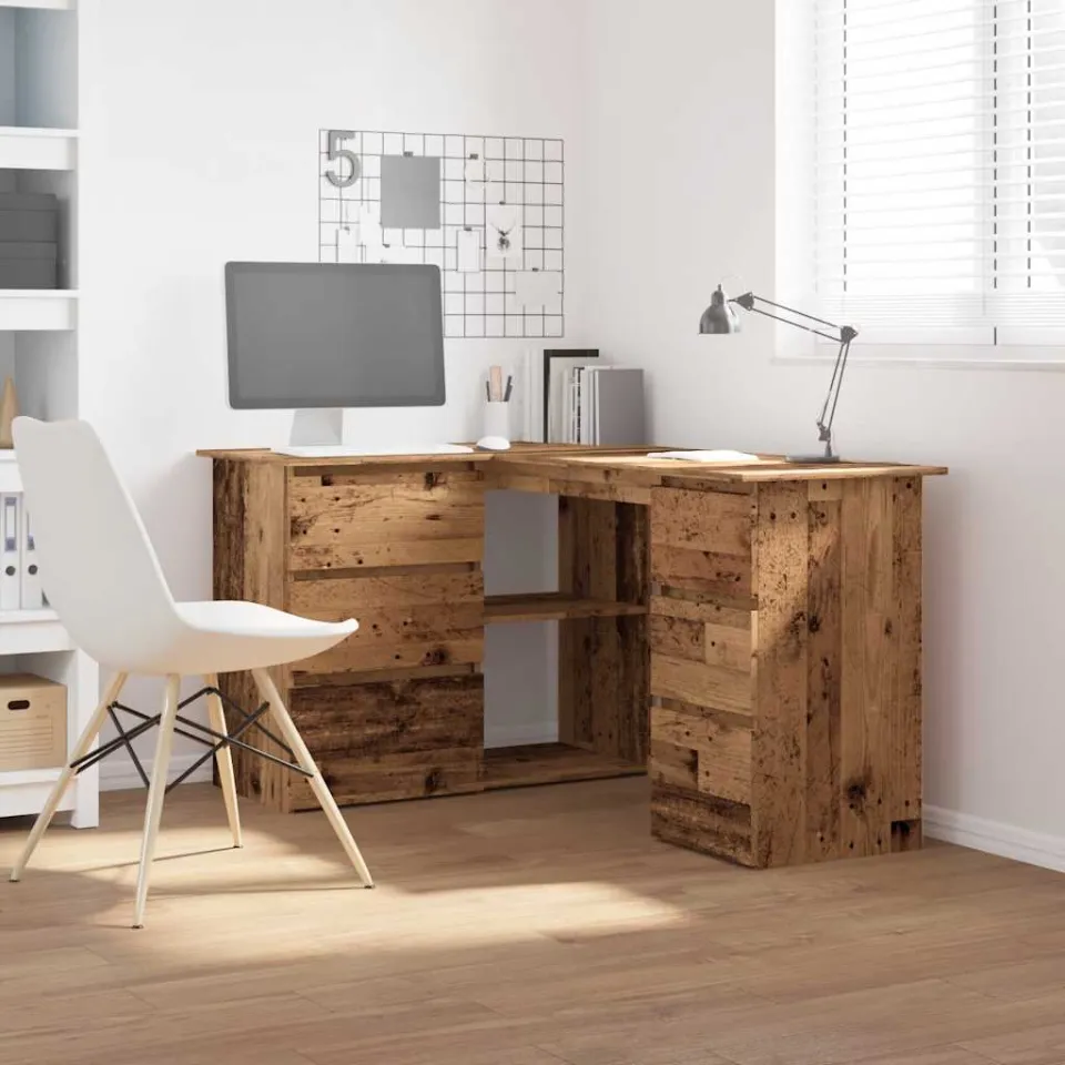 vidaXL Hoekbureau 145x100x76 cm bewerkt hout oud houtkleurig bruin, foto 3