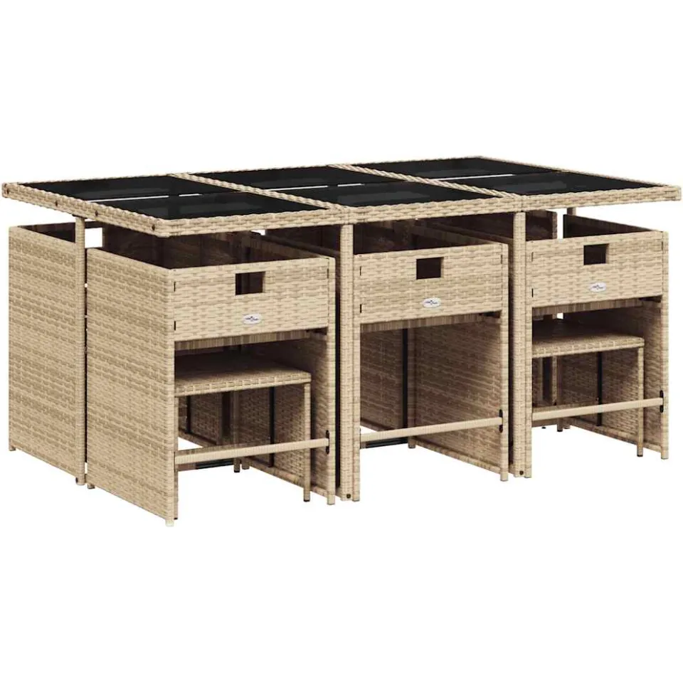 vidaXL 11-delige Tuinset met kussens poly rattan gemengd beige, foto 4