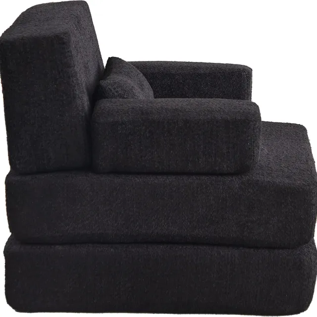 REDOM Modulaire 1-persoons slaapbank 90x90x80 cm - Uitklapbaar met chenille bekleding - Zwart