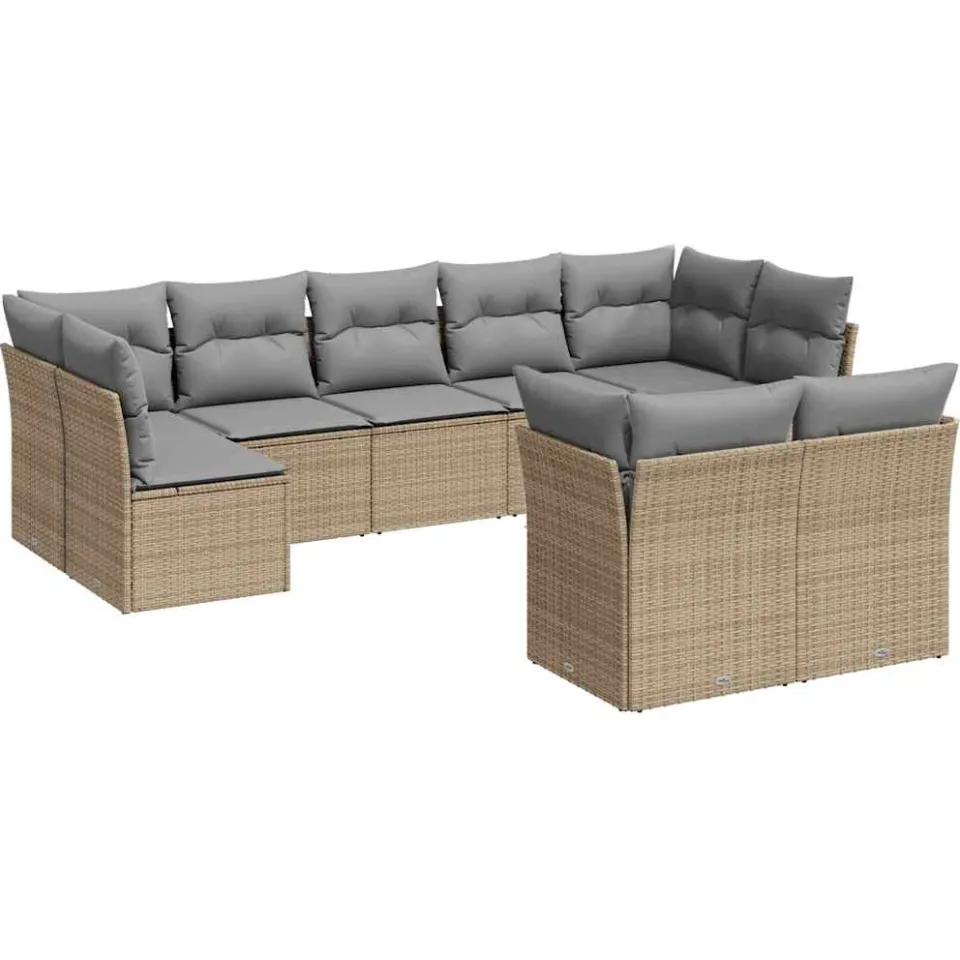 vidaXL 9-delige Loungeset met kussens poly rattan beige, foto 3