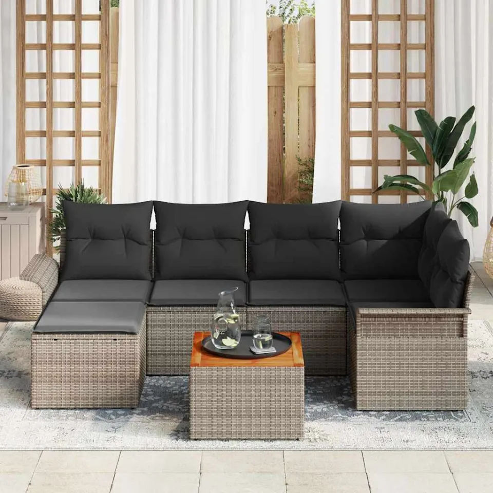 vidaXL Tuinbankenset 7 st Grijs poly rattan, foto 3
