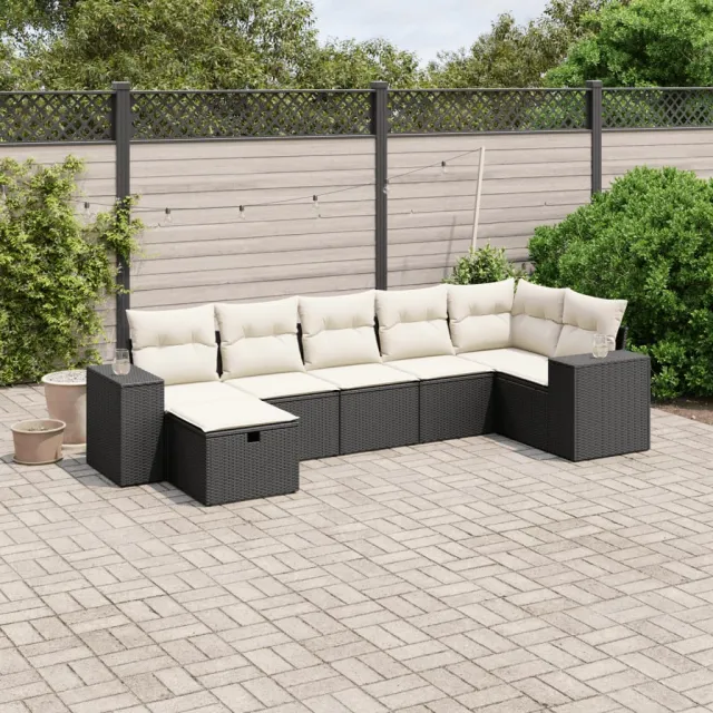 vidaXL 7-delige Loungeset met kussens poly rattan zwart, foto 2