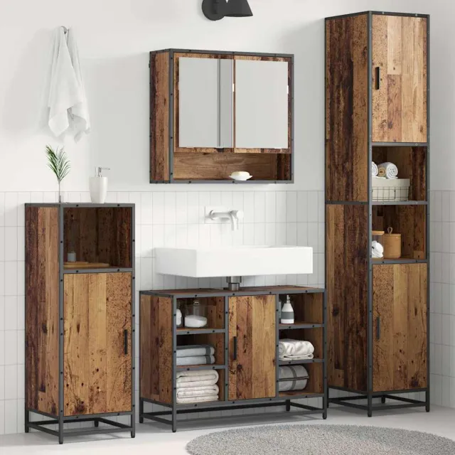 vidaXL Badkamermeubelset 3 st Oud Hout 35 x 37,5 x 188,5 cm Bruin