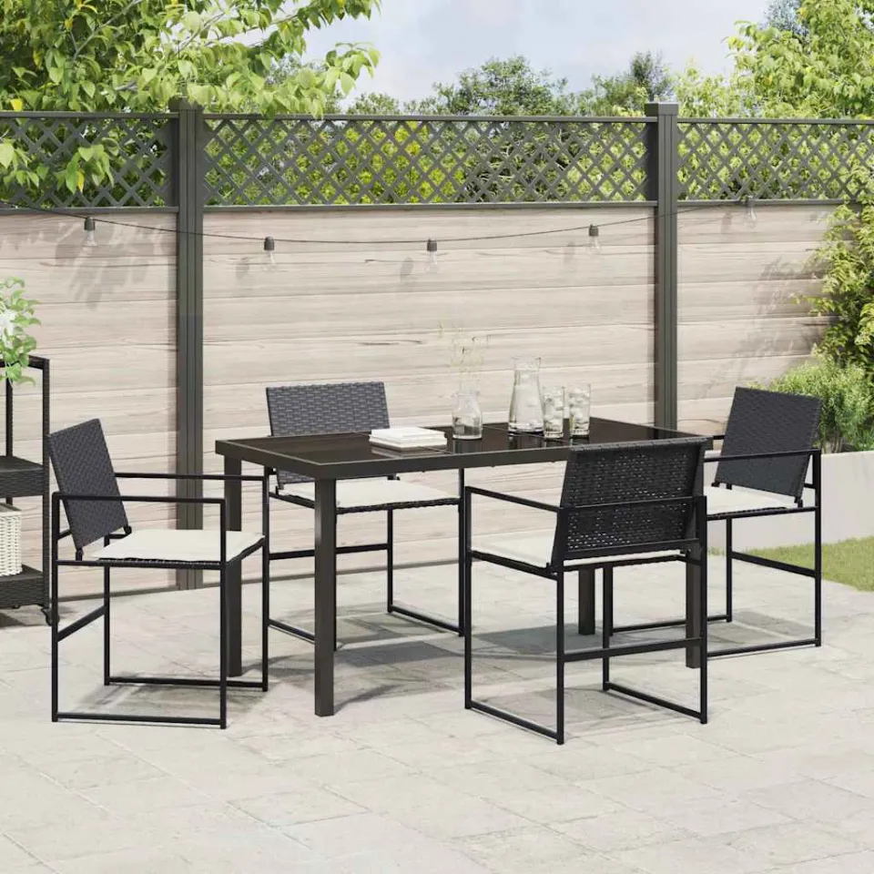 vidaXL Tuin eettafelset 5 st Zwart en Crème poly rattan, foto 3