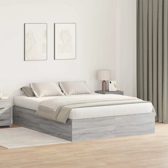 vidaXL Opbergbedframe Grijs Sonoma 135 x 190 cm Bewerkt hout