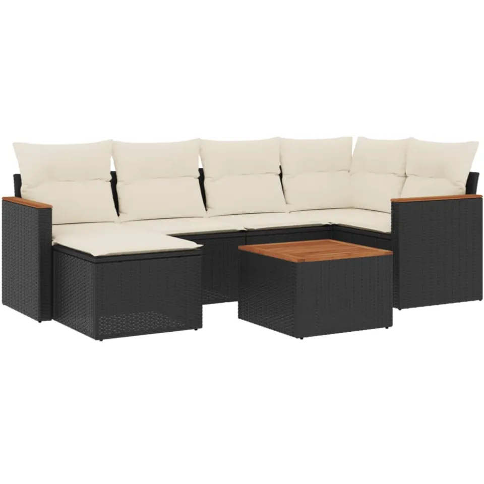 vidaXL 7-delige Loungeset met kussens poly rattan zwart