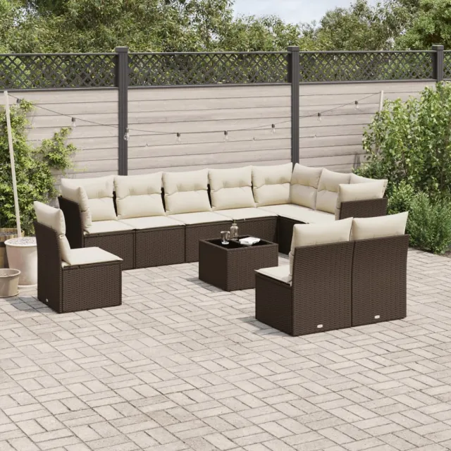 vidaXL 11-delige Loungeset met kussens poly rattan bruin, foto 2