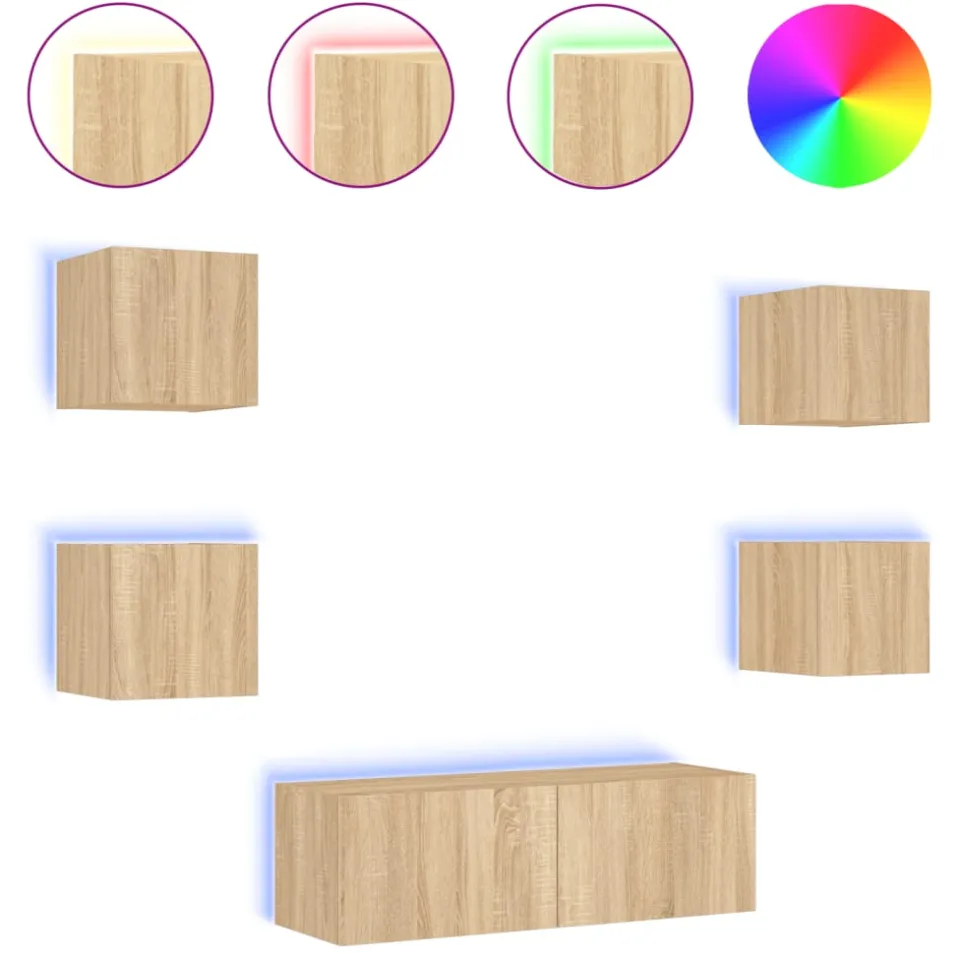 vidaXL 5-delige Tv-wandmeubelset met LED-verlichting sonoma eikenkleur, foto 4