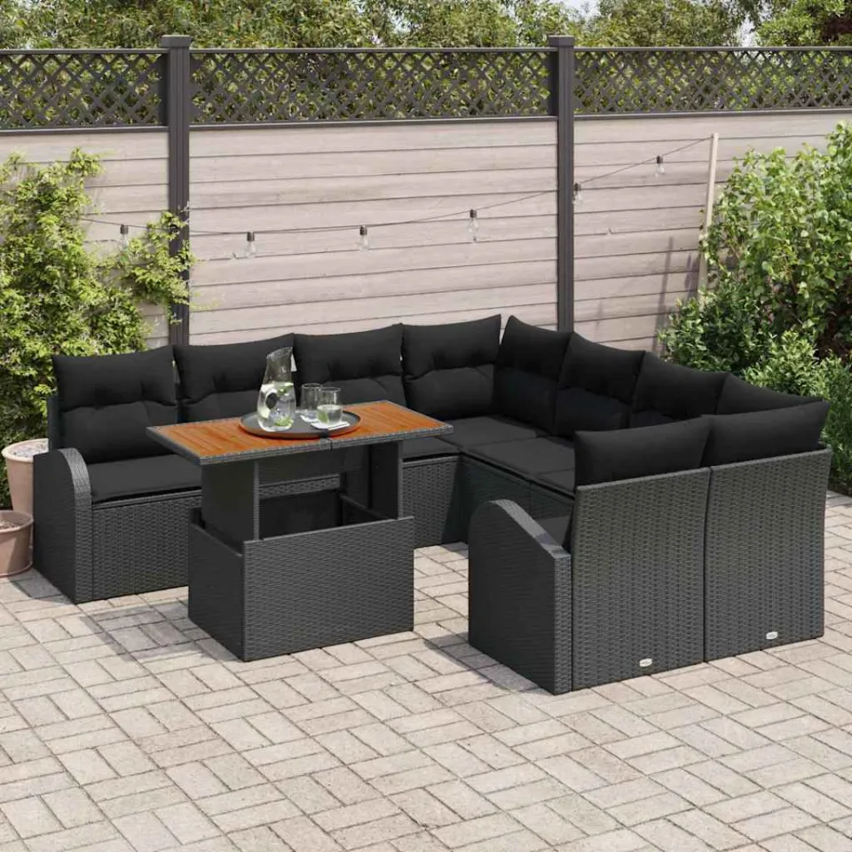 vidaXL Tuin Sofa Set 9 st Zwart Poly riet, foto 3