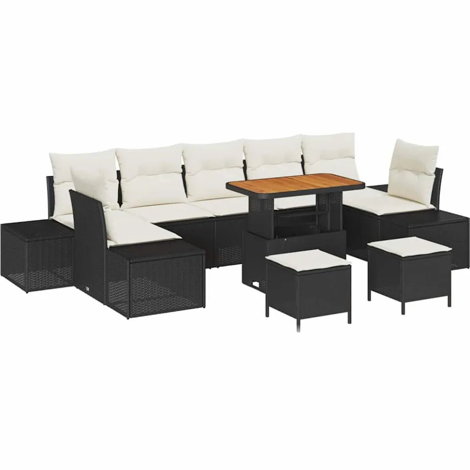 vidaXL Tuinbankenset 10 st Zwart poly rattan
