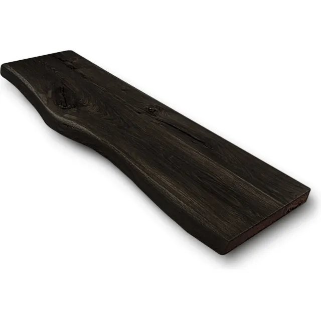 Robustiek Wonen Wandplank Massief Eiken Hout Zwevend - 120x30 - Met Blinde Bevestiging - Zwart - Boomstam Plank - Boekenplank