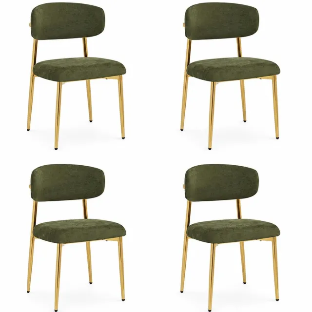 KOMHTOM 4 stuks moderne eetkamerstoelen, gestoffeerde stoelen met hoogteverstelling, goudkleurig frame, draagvermogen tot 125 kg, voor eetkamer, keuken (groen) Goudkleurig, Groen