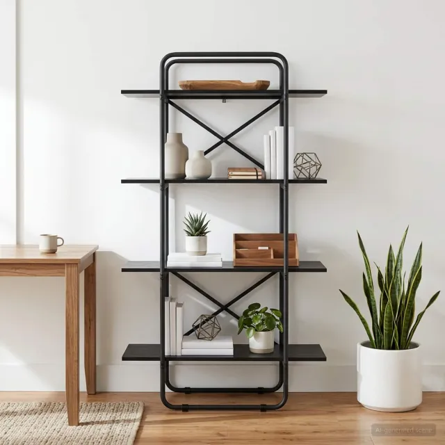 vidaXL Boekenrek 4-laags 60 x 35 x 140 cm PB Zwart eiken, foto 2
