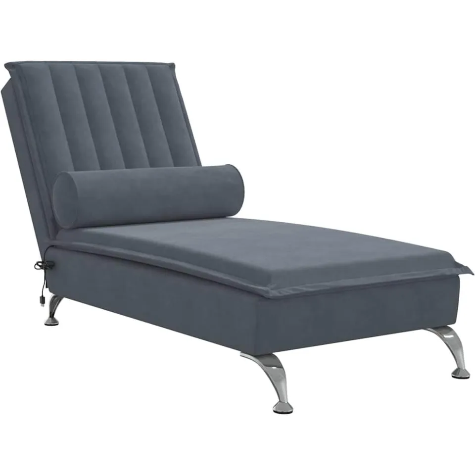 vidaXL Massage chaise longue met bolster fluweel donkergrijs grijs, foto 3