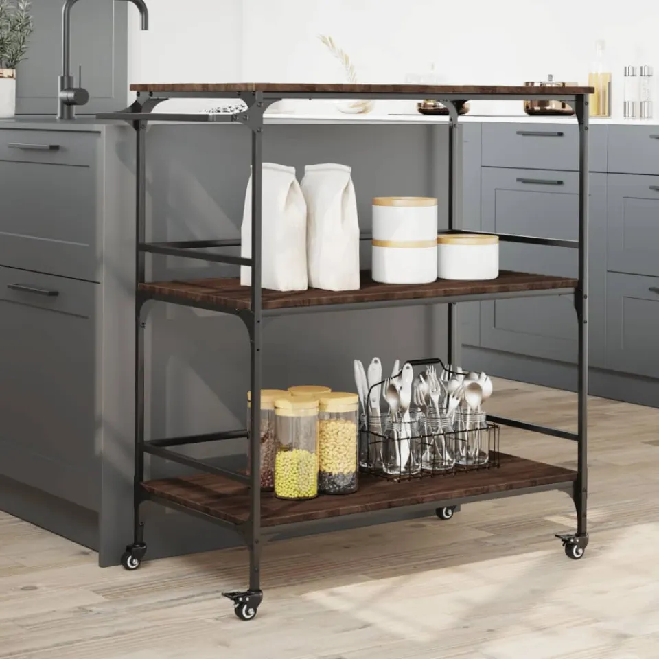 vidaXL Keukentrolley 100,5x50x105 cm bewerkt hout bruin eikenkleurig, foto 4