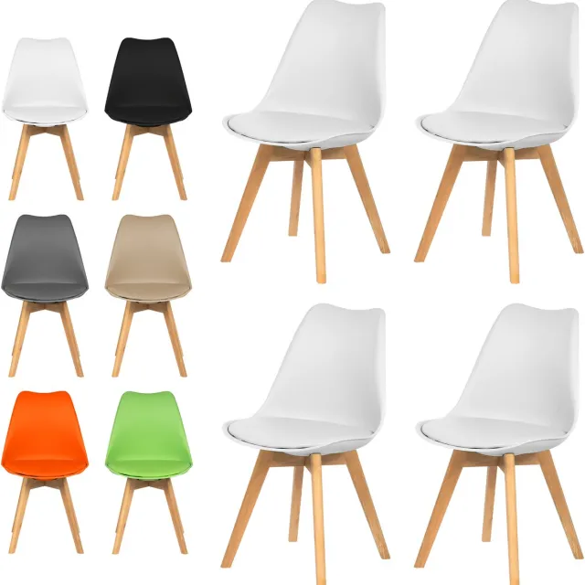xDays Eetkamerstoelen Set van 4 Wit – Scandinavisch Design – Kuipstoel met PP Zitting en PU Leer Zitkussen – Houten Poten – Ergonomisch – Eettafelstoel – Bureaustoel – Kaptafelstoel – 120 kg Draagvermogen – Lichtgewicht