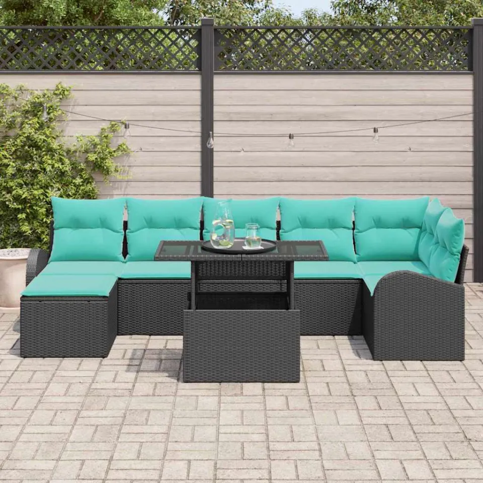 vidaXL Tuin Sofa Set 8 st Zwart Poly riet, foto 3