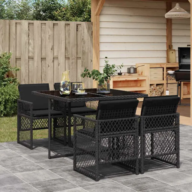 vidaXL 5-delige Tuinset met kussens poly rattan zwart, foto 2