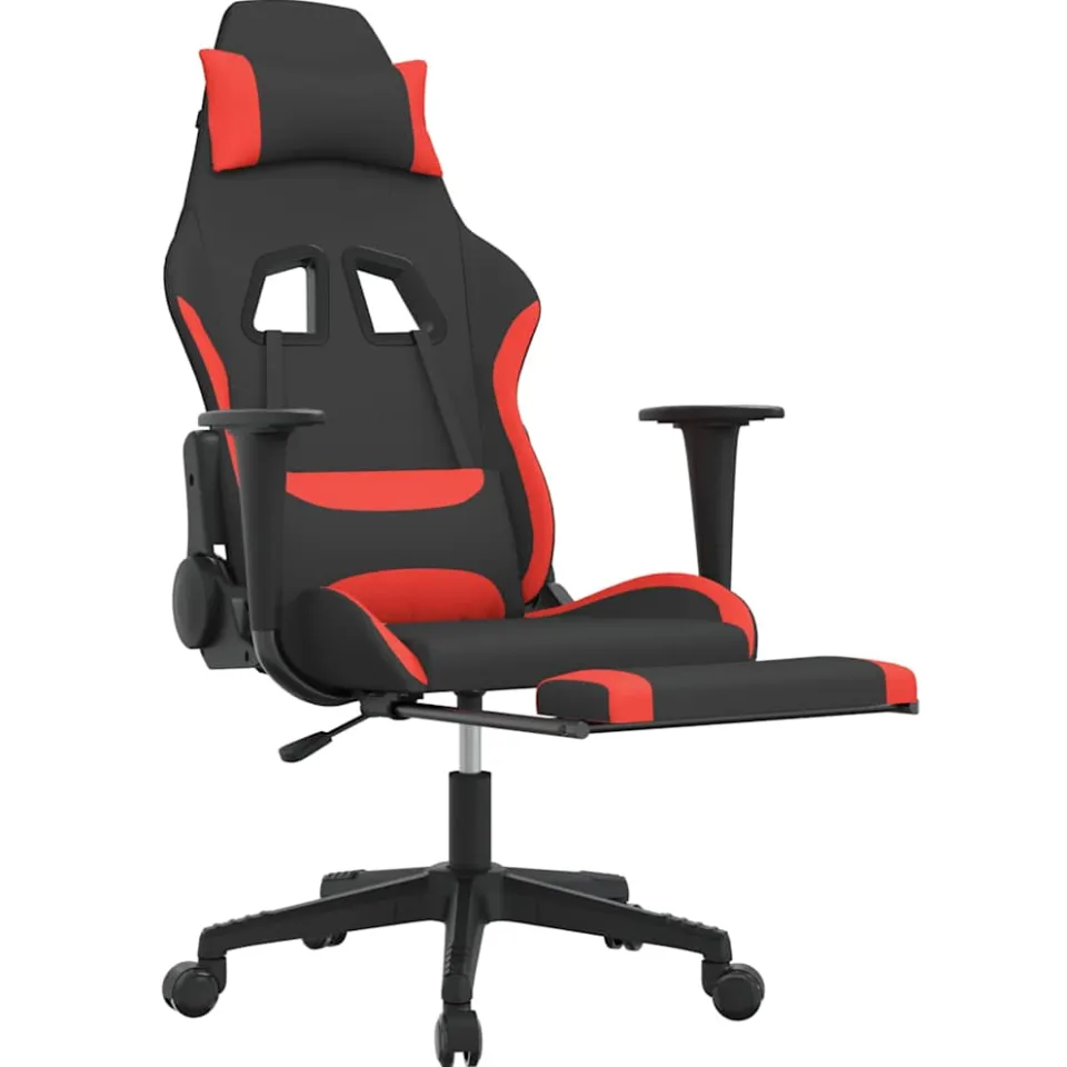 vidaXL Massage gamestoel met voetensteun stof zwart en rood, foto 4