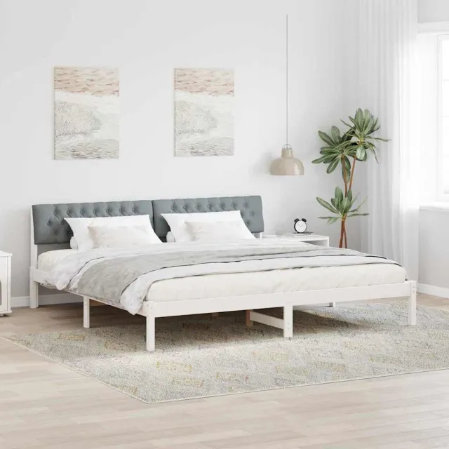 vidaXL Bedframe Wit en lichtgrijs 200 x 200 cm Massief grenenhout
