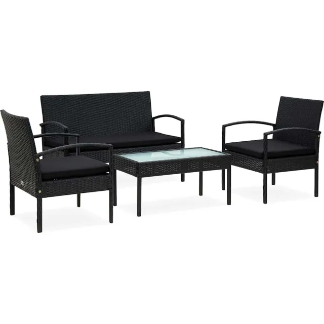 vidaXL 4-delige Loungeset met kussens poly rattan zwart