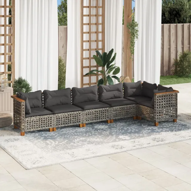 vidaXL 6-delige Loungeset met kussens poly rattan grijs, foto 2
