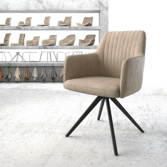 DELIFE Gestoffeerde-stoel Greg-Flex kruisframe hoekig zwart microvelours beige vintage pocketveer kern