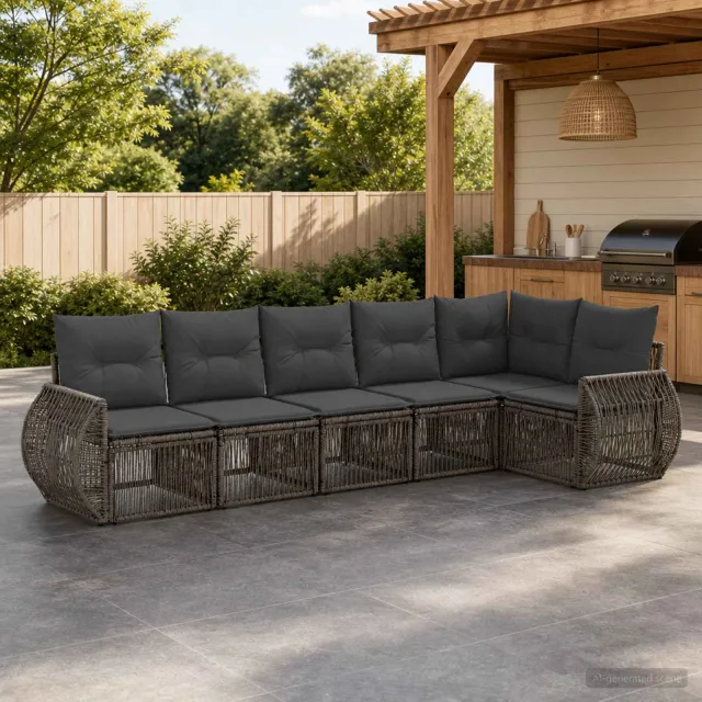 vidaXL Tuinbankenset 6 st 6-zits Grijs en Donkergrijs poly rattan, foto 2