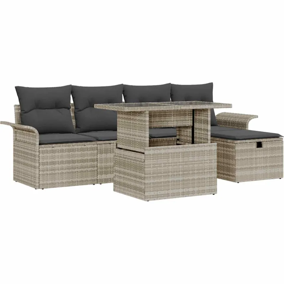 vidaXL Tuin Sofa Set 6 st Lichtgrijs poly rattan