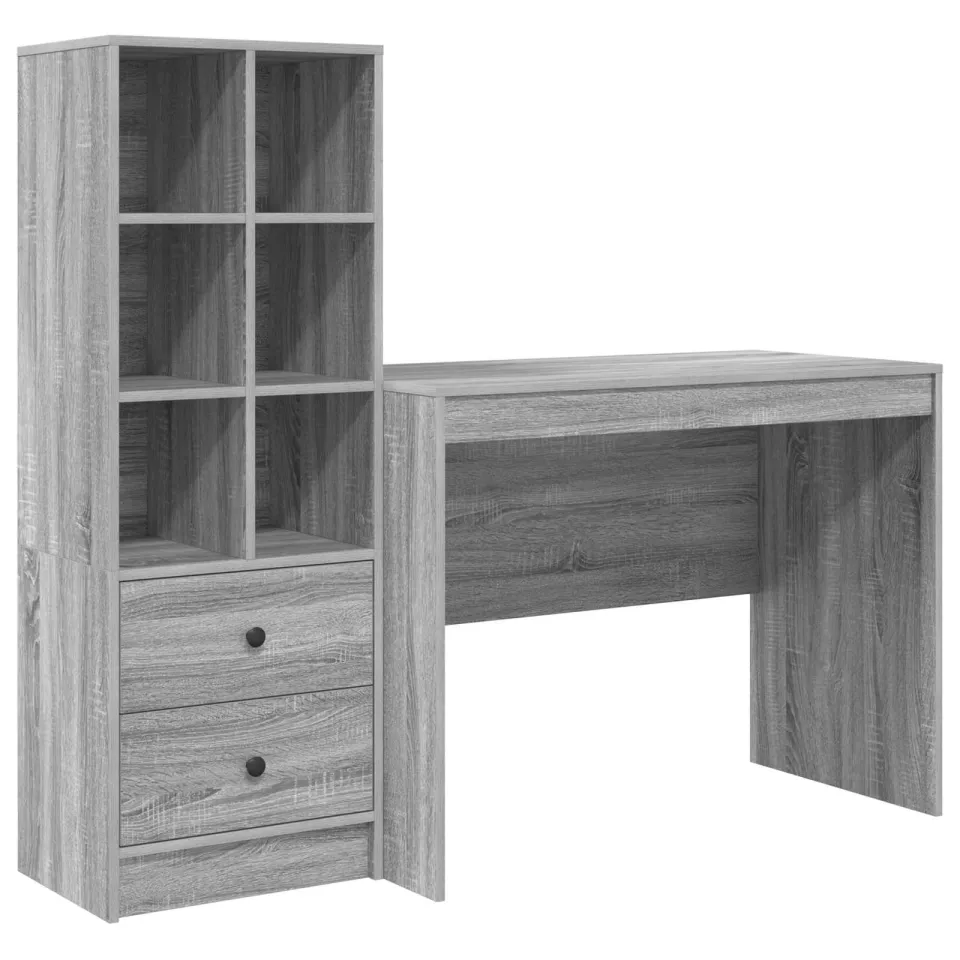 vidaXL Bureau Grijs Sonoma 145.5 x 50 x 127 cm 2 st, foto 3
