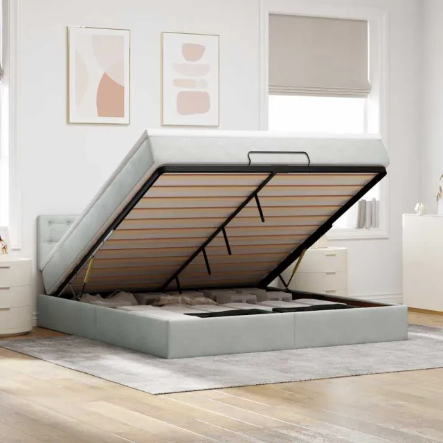 vidaXL Ottoman bed met matras en LED's 180x200cm fluweel lichtgrijs grijs