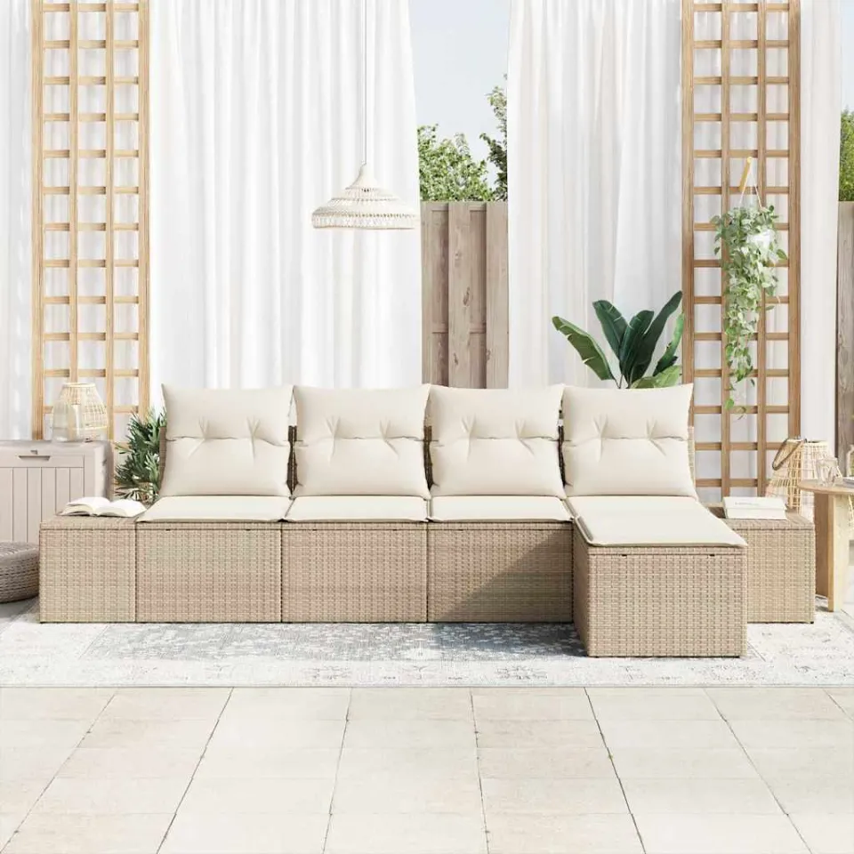 vidaXL Tuin Sofa Set 5 st Beige poly rattan, foto 3