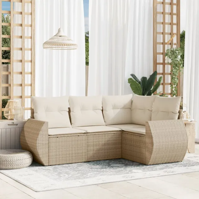 vidaXL 4-delige Loungeset met kussens poly rattan beige, foto 2