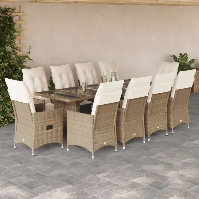 vidaXL 11-delige Bistroset met kussens poly rattan beige, foto 2
