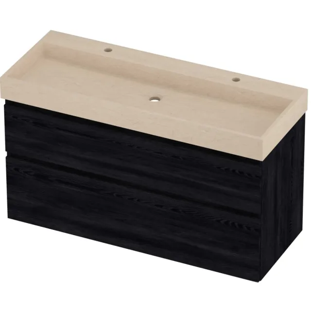 Proline Evoli Badmeubelset Hardsteen Loft 2 Kraangaten 120x46x70 cm Sand Stone Black Oak