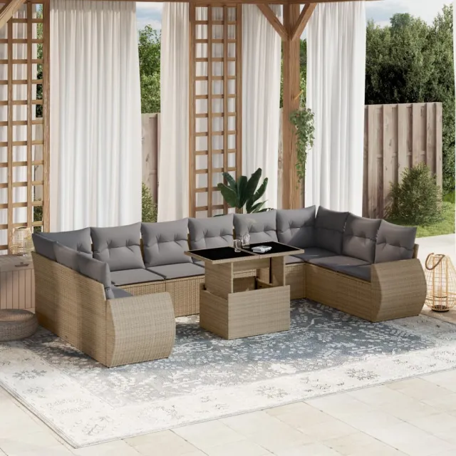 vidaXL 11-delige Tuinset met kussens poly rattan beige, foto 2