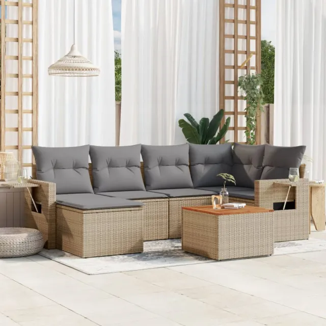 vidaXL 7-delige Loungeset met kussens poly rattan gemengd beige, foto 2