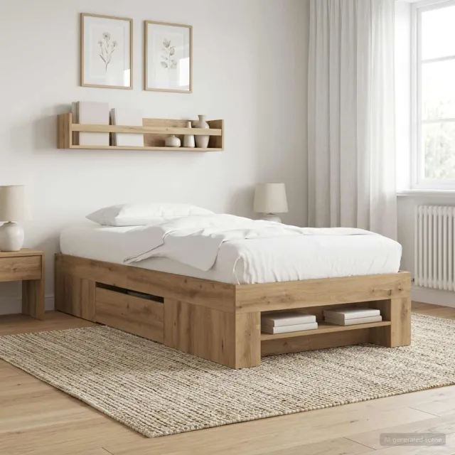 vidaXL Bedframe met opslag Artisanaal eiken 80 x 200 cm Bewerkt hout Bruin