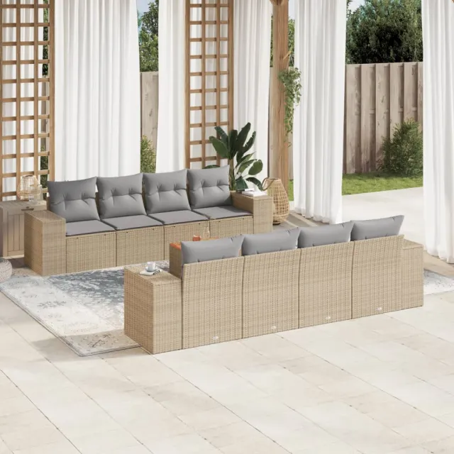 vidaXL 9-delige Loungeset met kussens poly rattan beige, foto 2