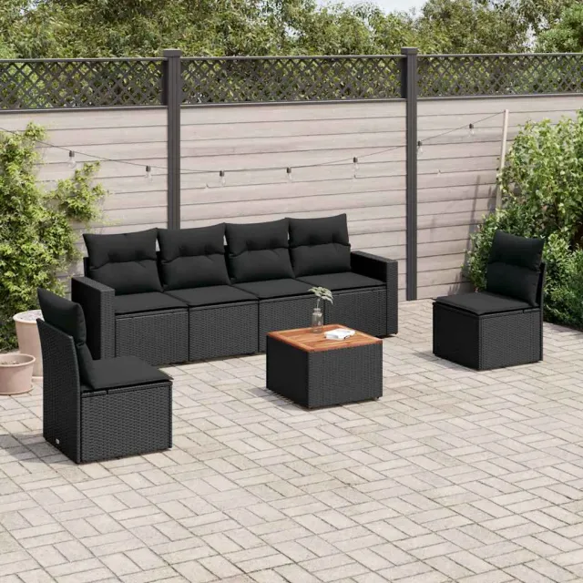 vidaXL 7-delige Loungeset met kussens poly rattan zwart, foto 2
